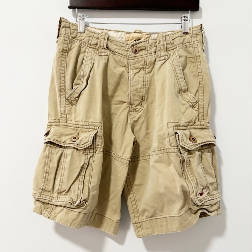 Hollister Khaki Cargo Shorts Multi-Pocket Utility Mens Sz 28 Vintage Streetwear